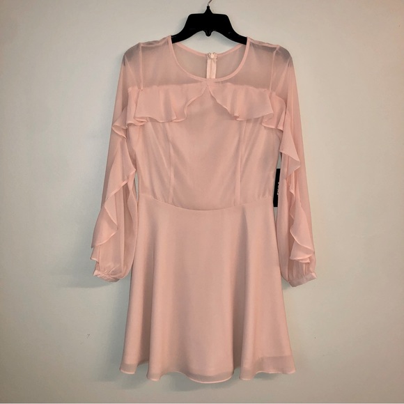 NWT Lulus chiffon dress with flutter yoke/sleeves - Picture 2 of 7